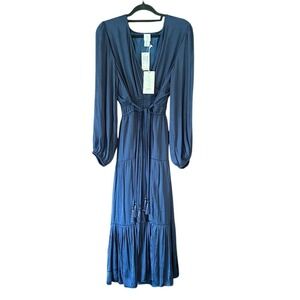 Joie Navy Blue Tiered Long Sleeve Midi Dress‎ Size XL Tassels